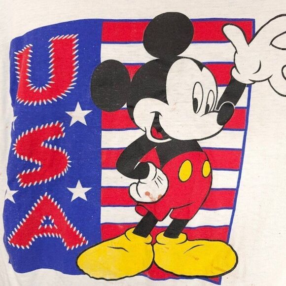 Vintage Mickey Mouse USA T Shirt Mens Size 2XL White 90s American Flag Patriotic - Picture 2 of 9
